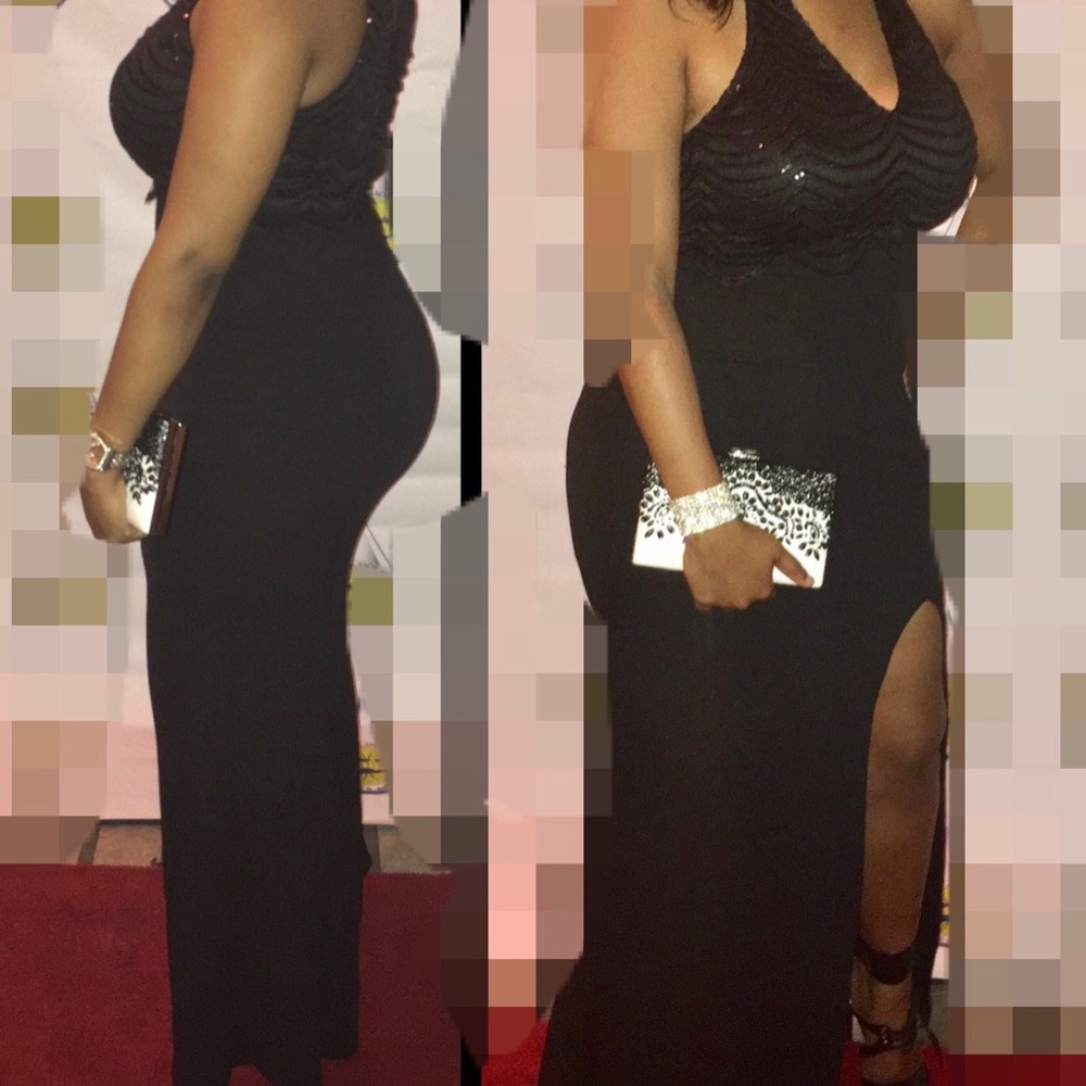 Formal Black Dress with Sequins accent